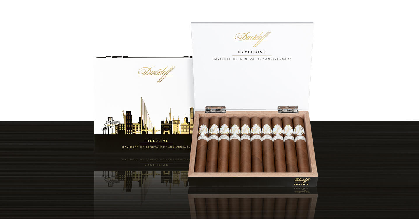 Davidoff Exclusives Cigars 2021, open and closed boxes of ten.
