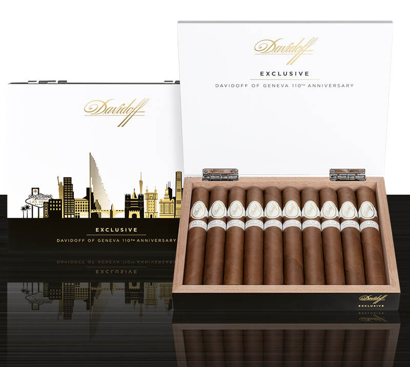 Davidoff Exclusives Cigars 2021, open and closed boxes of ten.